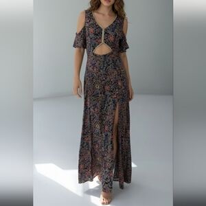 Vintage 90s Boho Paisley Slit Maxi Dress Eclectic Artsy‎ Festival Whimsigoth
